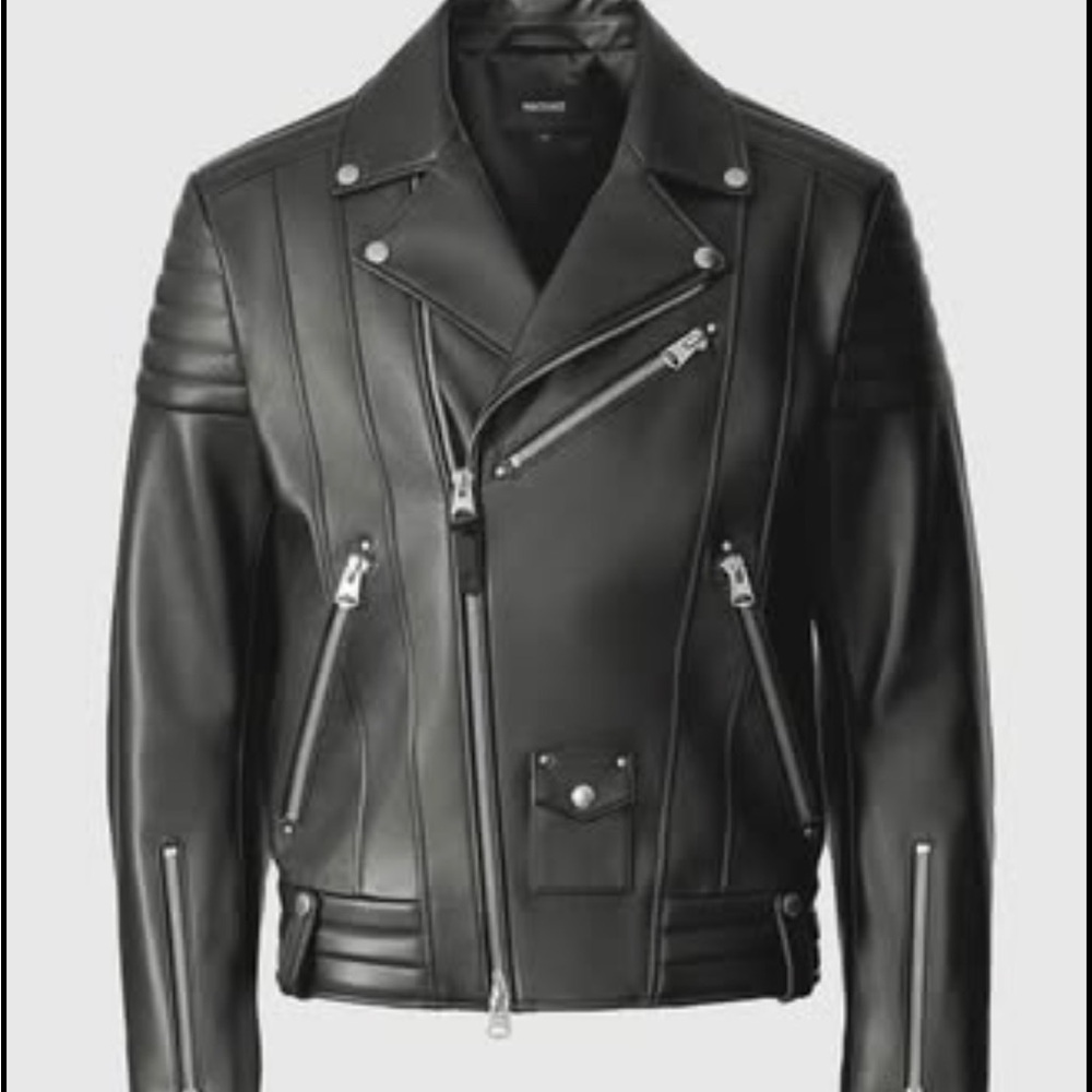 Mackage Men's Black Leather Moto Bomber Jacket ( Size 44 , brand new with tags )